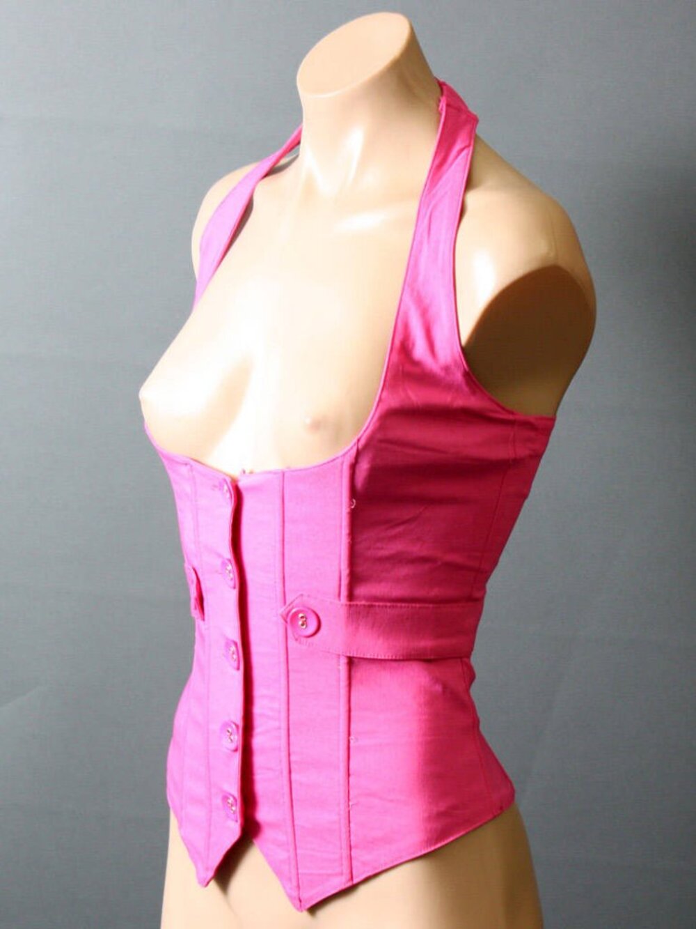 Pink Waistcoat Punk Goth Underbust Vest Corset Steampunk Fitted Club Halter Top - Picture 2 of 3